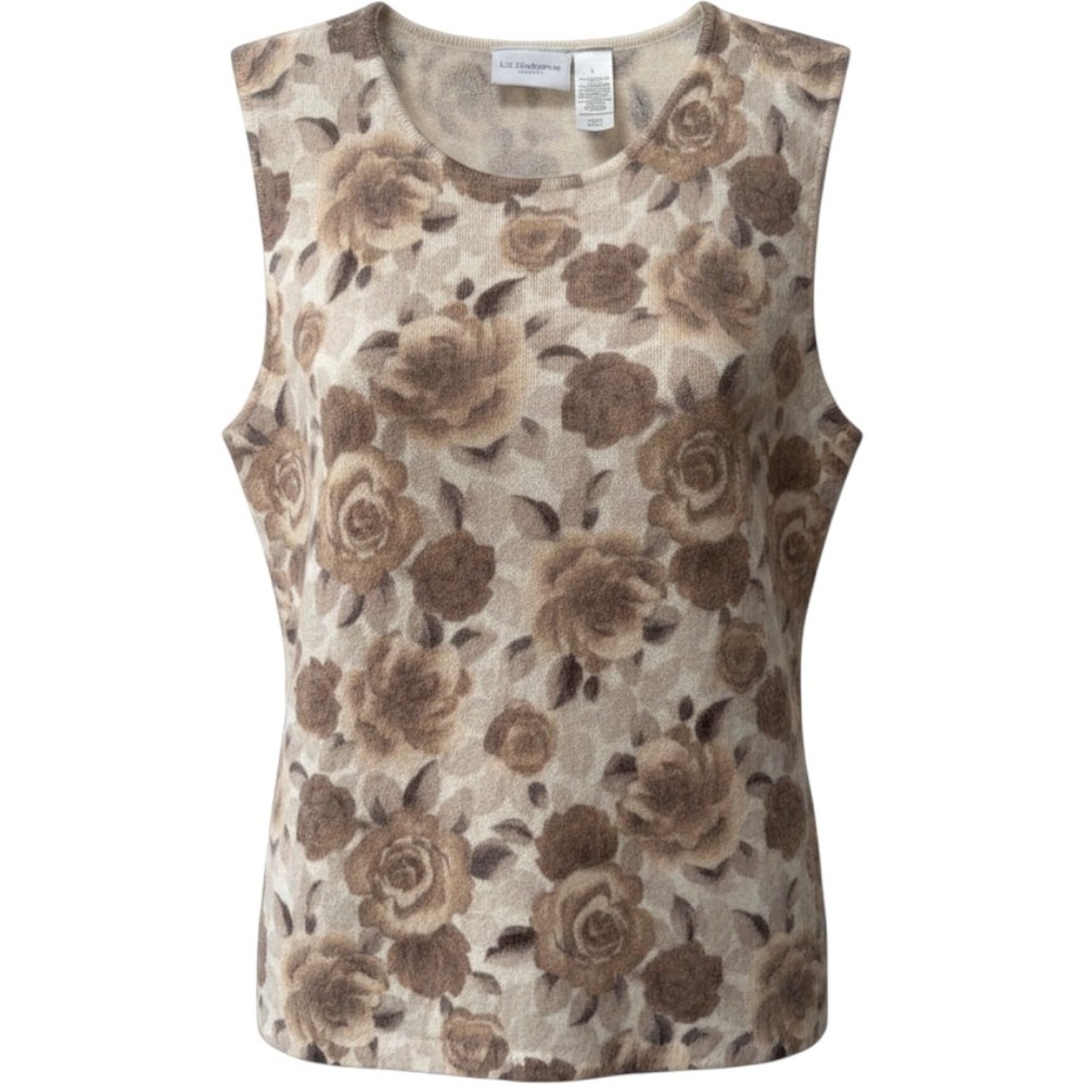 Liz Claiborne Sweater Vest‎ Womens L Floral Wool Angora Blend Floral Cottagecore